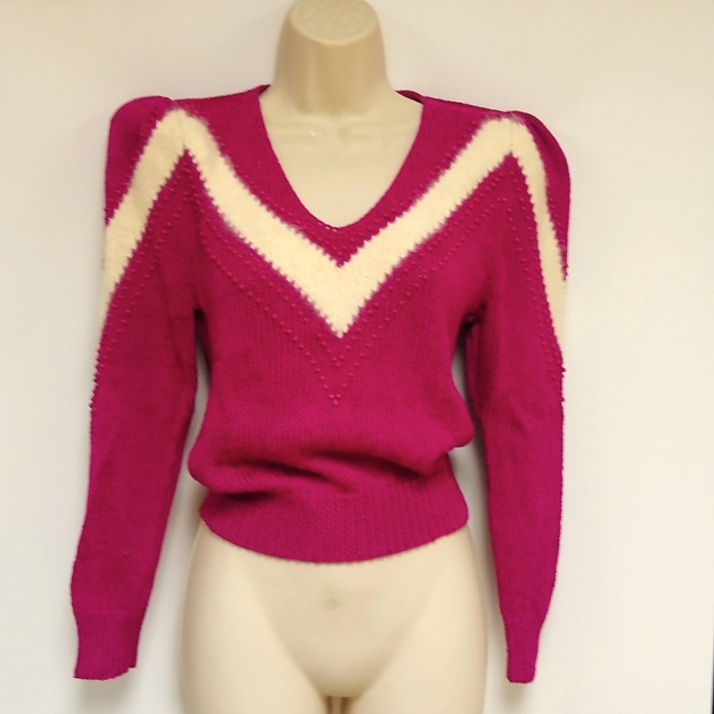 Stunning Raspberry & White Angora Nannell Sweater S